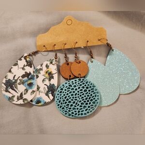 Floral and Glitter Mint Teardrop Earrings Set